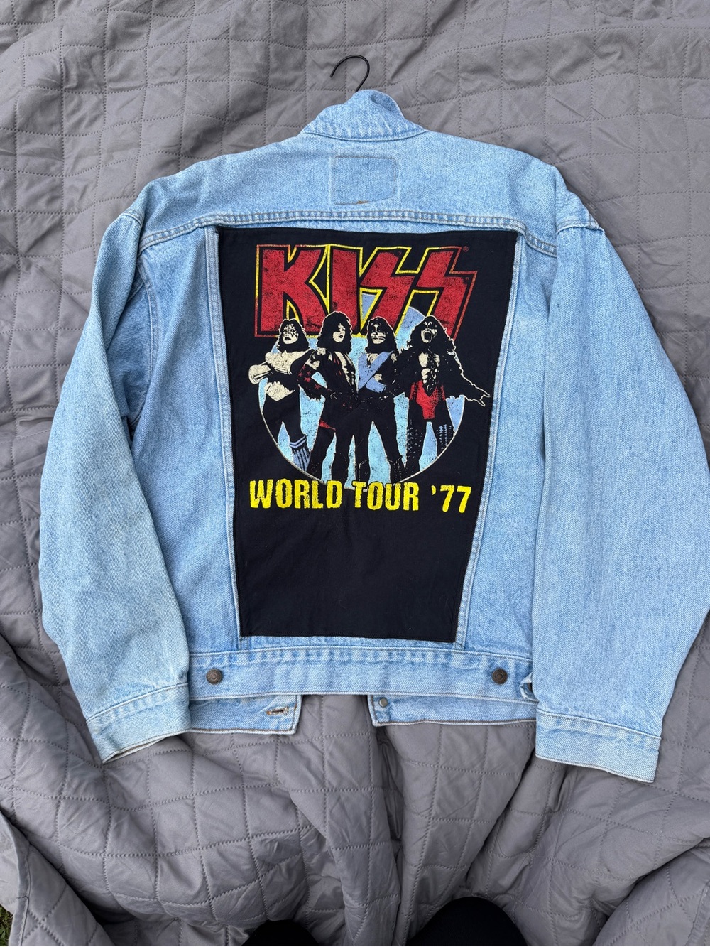 Levi's Light Blue Denim Jacket with KISS World Tour shirt sawn on.